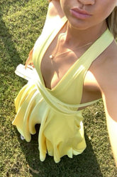 A-line Plunge Yellow Evening Dress UK Long Satin Prom Dress